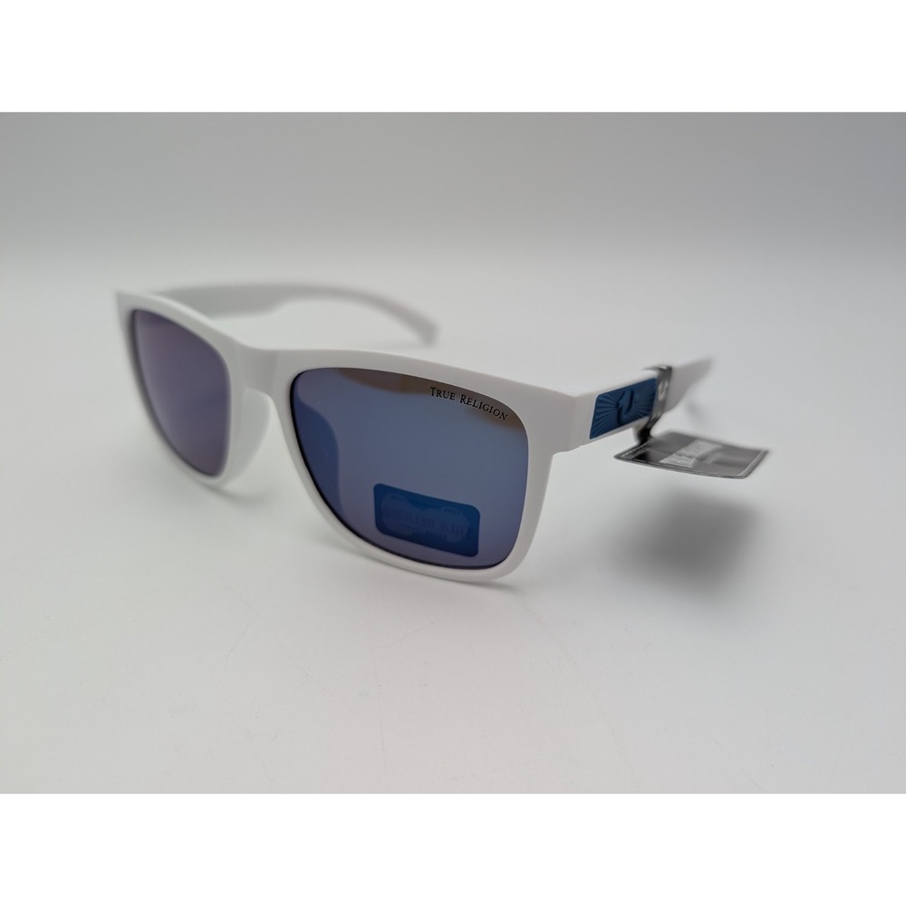 True Religion Men's White Sunglasses with Blue Mirrored Lenses‎ Logo NWT